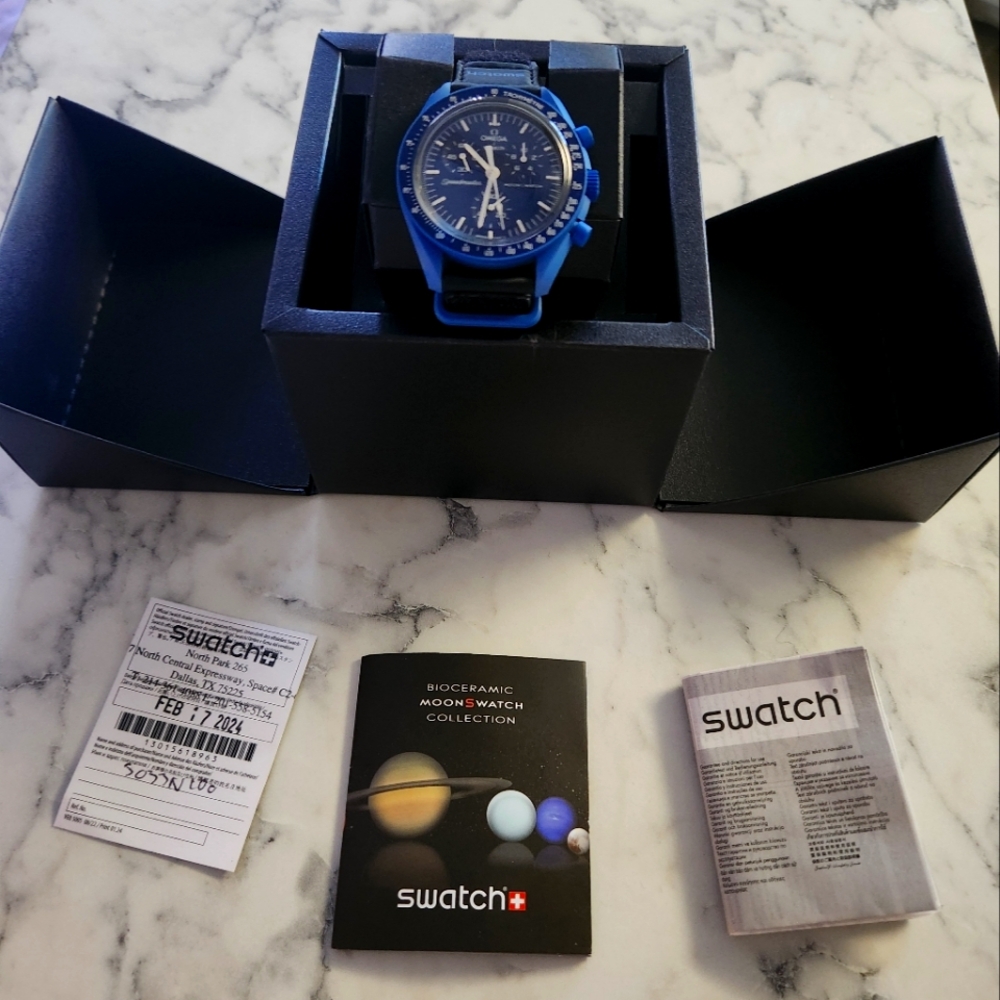 Omega Swatch Mission To Neptune Moonswatch Bioceramic Blue Brand New
